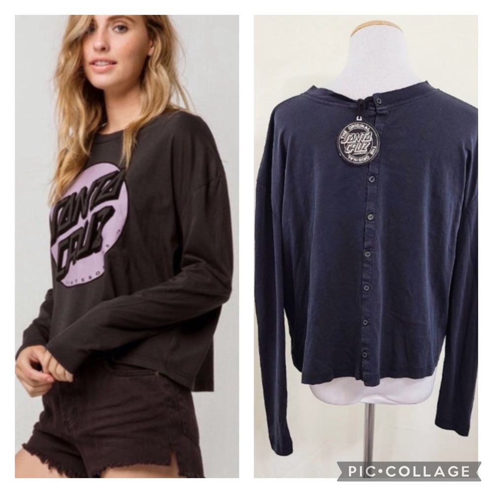 BNWT S Santa Cruz Missing Dot Crop Long Sleeve Graphic Top Boyfriend Lilac
